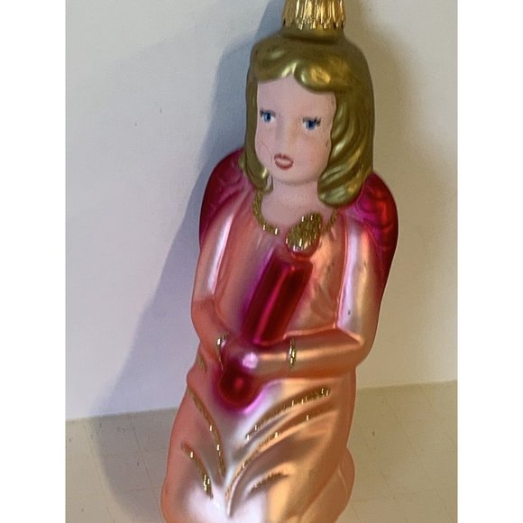 RARE Vintage Pink Blown Mercury Glass Angel Christmas Ornament Hand Painted - Picture 3 of 8